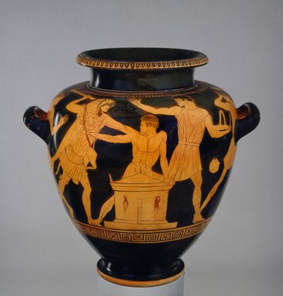 Vulci berlini festő kései követője, Héraklész és Busiris, Egyiptom királya által díszített tetőtéri vörös alakos stamnók (kerámia) alkotó: Greek