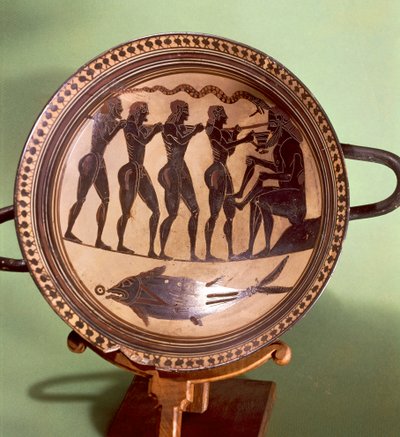 Polyphemust megvakító Ulysses-t ábrázoló pohár, fekete figurás kerámia, Görögország, görög civilizáció, ie 6. század alkotó: Greek