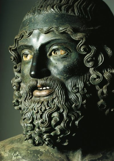Részlet az A szobor fejéről vagy a Riace Fiatalabbja Bronzok (bronz) Kr. e. alkotó: Greek