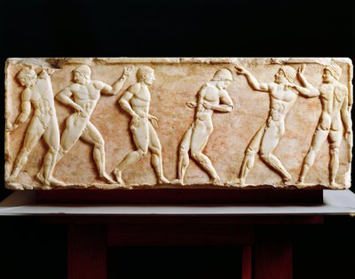 Görög civilizáció, Sztélé atlétákat ábrázol a gimnáziumban, Kerameikos nekropoliszból Athénban, Görögországban, ie 510 alkotó: Greek