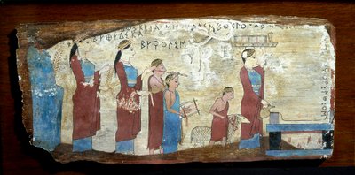 Görög antiquitis: bárányáldozat. Fafesték a Korinthoszi-öbölben található Sicyonból. Kr.e. 6. század. Athénész, Országos Régészeti Múzeum alkotó: Greek