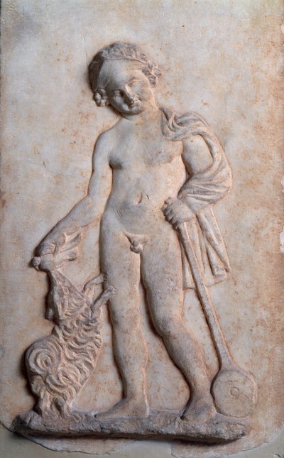 Magna graecia: játszó kisfiú, márvány dombormű, Kr.e. V. század alkotó: Greek