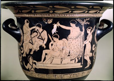 Orestes, mint fohász a delphoi Apolló-szentélyben, részlet egy attikai vörös alakos kráterből, amelyet az apuliai Eumenidész festő 92567-es kerámiarészletének tulajdonítottak alkotó: Greek