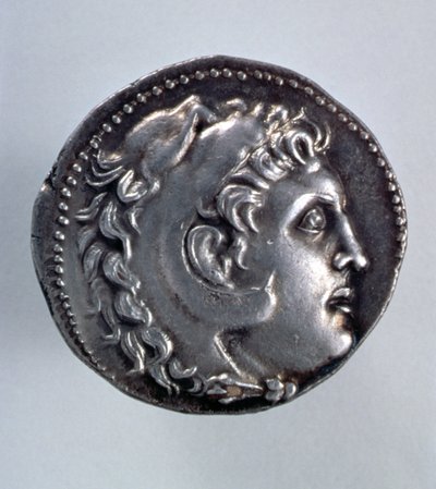 Nagy Sándor Tetradrachm, amelyen Héraklész feje látható oroszlánbőr fejdíszben alkotó: Greek School