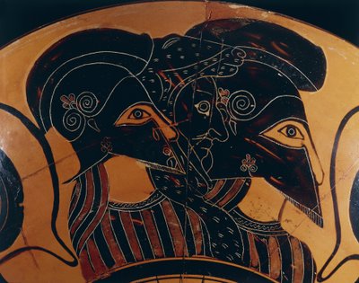 Három, sisakos harcost ábrázoló görög fekete váza részlete alkotó: Greek School