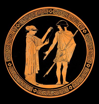 Galáns beszélgetés, kerámia díszítése vörös figurákkal. Kr.e. 5. század (kerámia) alkotó: Greek School