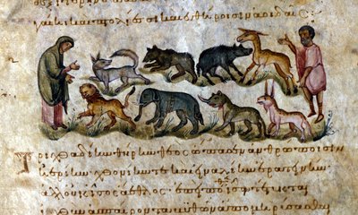 Vad: a vadászható állatok – Oppianus „De Venation”” című könyvében, görög kézirat a 13. századból. alkotó: Greek School
