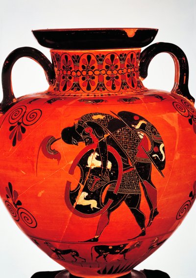 Görög civilizáció, Kr. e. 6. század Fekete figurás kerámia. Amfora, amely Ajaxot ábrázolja, aki Akhilleusz testét hordozza. alkotó: Greek School