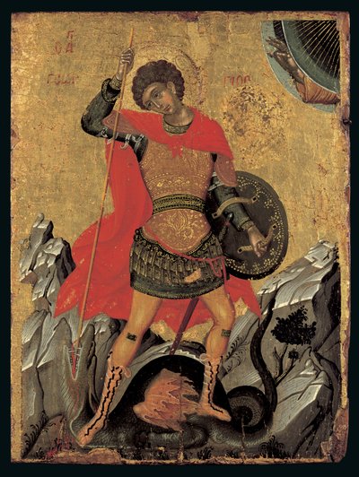 A sárkányt megölő Szent György ikon (tojástempera a panelen) alkotó: Greek School