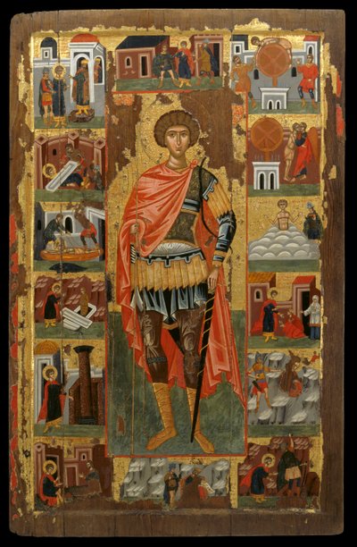 Szent György-ikon élete jeleneteivel (tojástempera a panelen) alkotó: Greek School