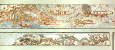 Tengerészeti expedíciók és folyami táj, Akrotiri freskó, Thera (ma Santorini), Görögország, Minószi civilizáció alkotó: Greek School