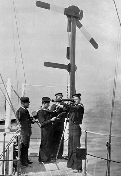 Szemaforos jelzés a HMS Camperdown fedélzetén, 1895 alkotó: Gregory and Co