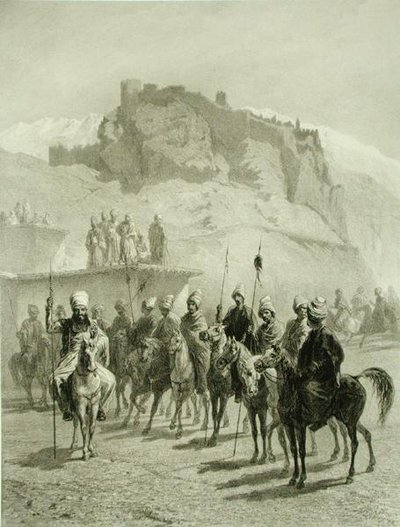 Atskhour kastélya, Akhaltsik, 10. tábla egy Kaukázusról szóló könyvből, Adolphe Mouilleron (1820-81) metszete, Alfred Leon Lemercier, Párizs alkotó: Grigori Grigorevich (after) Gagarin