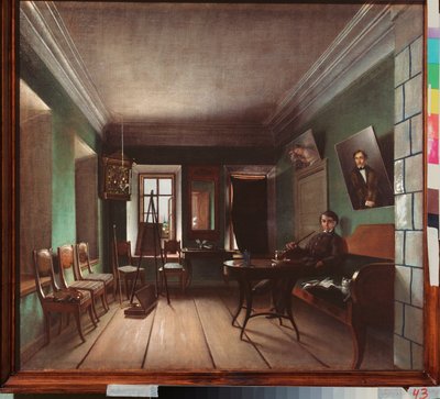 A Bykov-ház belseje – Grigorij Vasziljevics Jurov festménye (?-1896 után), olaj, vászon, 1850 körül, orosz művészet alkotó: Grigory Vasilievich Yurov