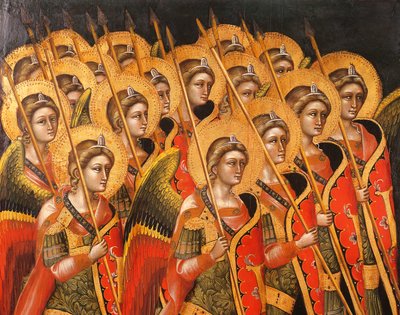 Fegyveres angyalcsapat, Guarientotól (aktív 1338-ban halt meg 1367-ben vagy 1370-ben), részlet alkotó: Guariento di Arpo