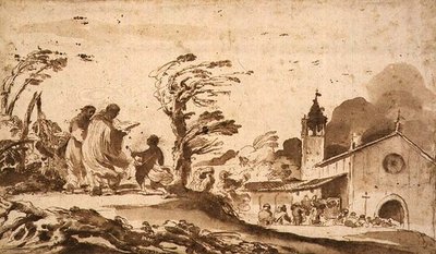 PD.1-1987 Táj temetési menettel (tinta és mosás) alkotó: Guercino