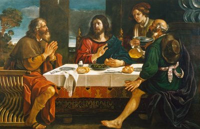 Vacsora Emmausban, Giovanni Francesco Barbieri, Guercino (1591-1666), olaj, vászon alkotó: Guercino
