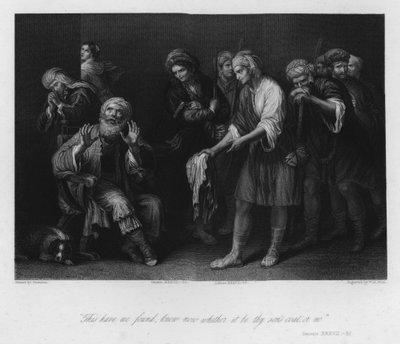 Jákóbot megtévesztette a véres kabát, Genesis XXXVII, 32 (metszet) alkotó: Guercino
