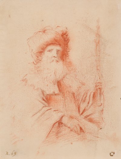 Vázlat a turbános szakállas férfiról (piros kréta papíron) alkotó: Guercino