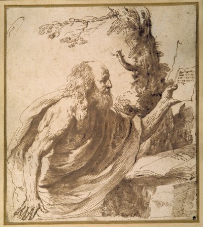 Egy szent olvasó a sivatagban (toll és tinta papíron) alkotó: Guercino