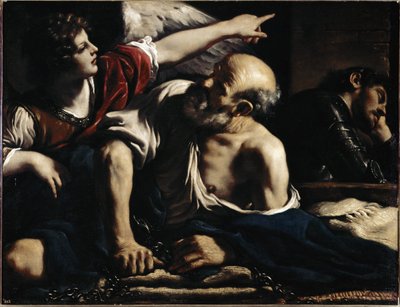 Szent Péter egy angyal által megszabadít - Olaj, vászon, 1622 körül alkotó: Guercino