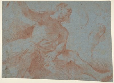 Ülő öregember felemelt jobb karral (Tithonus) (recto) alkotó: Guercino