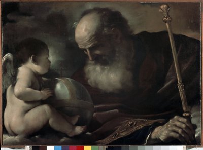 A Mindenható Atya angyallal - Barbieri Giovanni Francesco festménye: Guerchin (1591-1666), olaj, vászon, 66 x 91 cm alkotó: Guercino