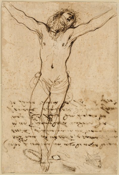 Krisztus a kereszten: A keresztre feszítésre való felkészülés a szentekkel. alkotó: Guercino
