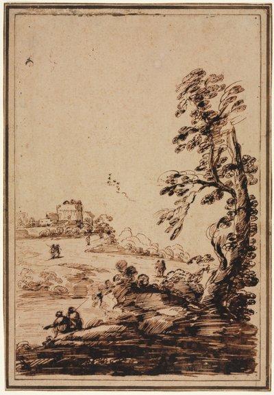 Táj kis épületcsoporttal, 1700-as évek második fele. alkotó: Guercino