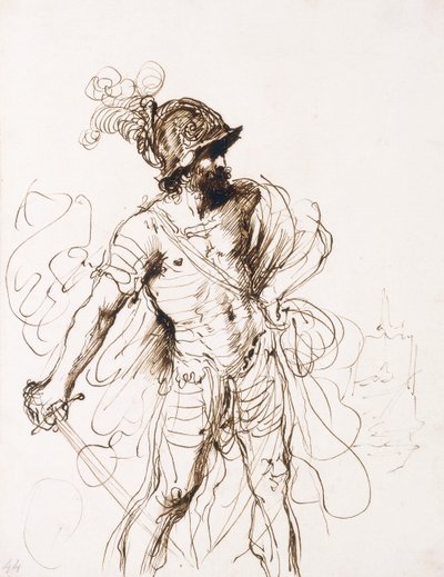 Mars, kivont kardja jobbra fordult, alkotó: Guercino
