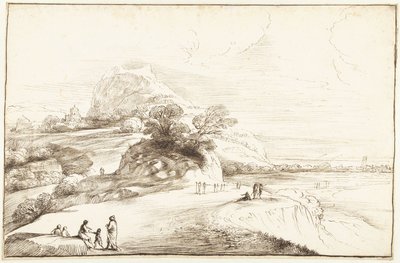 Hegyi táj távoli kilátással alkotó: Guercino