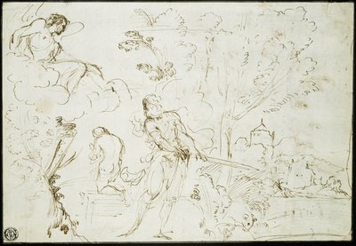 Izsák feláldozása (recto); Jákob álma (verso) alkotó: Guercino