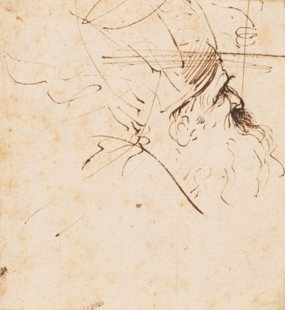 Vázlat egy mitrát viselő egyházi személy fejéről, jobbra felfelé tekintve alkotó: Guercino