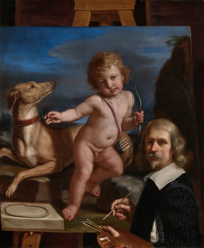 Önarckép az „Amor Fedele” című festmény előtt alkotó: Guercino