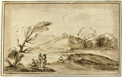 Két figuracsoport egy tájban alkotó: Guercino