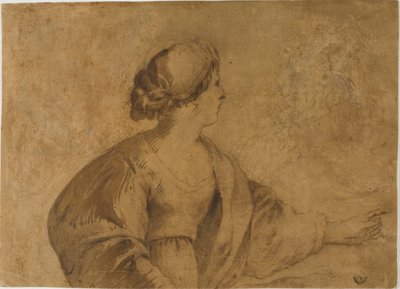 Nő a profilban, bal kézzel mutatva alkotó: Guercino