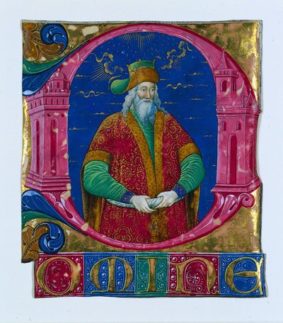 Initial D[omine] egy kóruskönyvből: Salamon király, c. 1470-1480. alkotó: Guglielmo Giraldi del Magri [or del