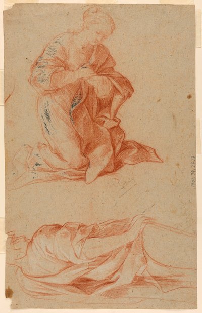 Rajz, Szűz Mária és egy álló ember tanulmányai, 1660 körül. alkotó: Gugliemo Cortese