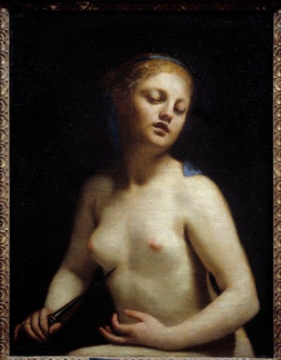 Lucrece meghalt Lucrece (Lucrezia, Lucretia, római hölgy) unokatestvére, Sextus Tarquin, Nagyszerű Tarquin fia, erőszak áldozata lett. Lucrece elküldte apját és férjét (Collatinus), és Lucius Junius Brutusszal, Lucius T unokatestvérével érkezett. alkotó: Guido Cagnacci