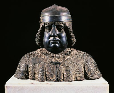 Aragóniai Alfonz mellszobra, 1490 körül, Guido Mazzoni (kb. 1450-1518), bronzszobor, magassága 42 cm, Olaszország alkotó: Guido Mazzoni