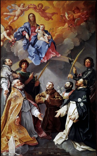 A pestis oltárképe: Szűz gyermekével Szent Petroniusszal, Szent Ferenccel, Szent Ignácszal, Xavéri Szent Ferenccel, Bolognai Proculus és Flórián (festmény alkotó: Guido Reni