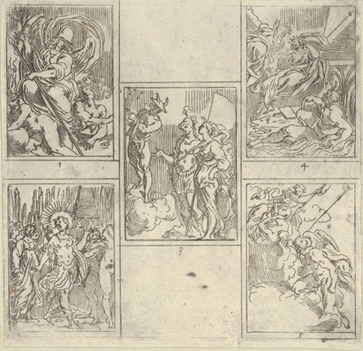 Öt számozott jelenet, mindegyik az Accademia Degli Incamminati egyik festőjéről, az IL FUME...-ból, 1603. alkotó: Guido Reni