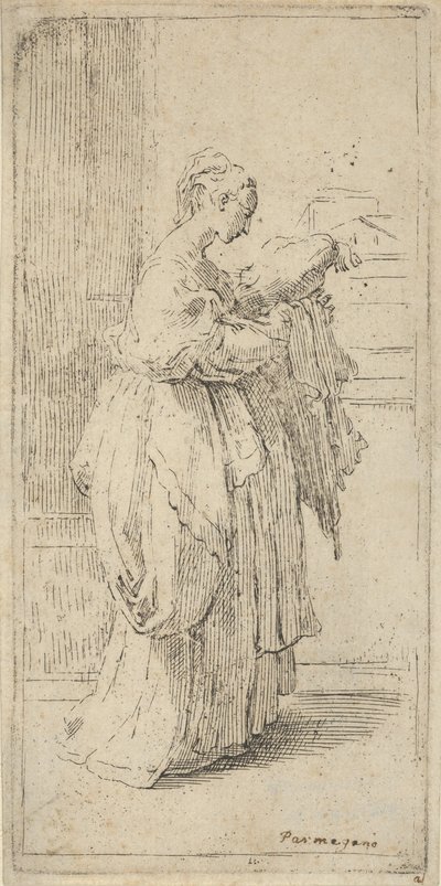 Párnát hordozó lány, jobbra néző profilban, 1590-1690. alkotó: Guido Reni