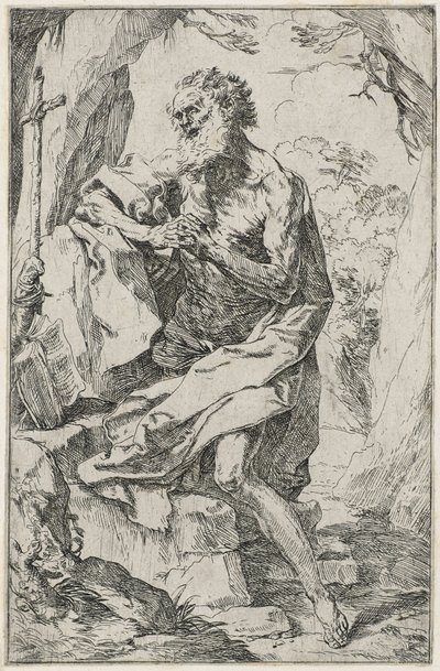 Szent Jeromos (rézkarc fektetett papírra) alkotó: Guido Reni