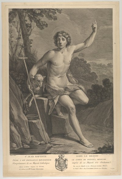 Keresztelő Szent János a sivatagban, egy sziklán ülve bal oldalával felfelé mutat, 1770 alkotó: Guido Reni