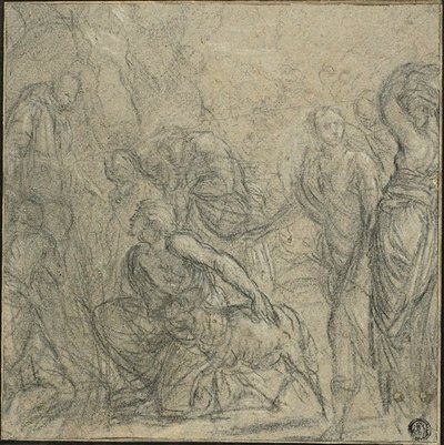 Tanulmány: Szent Benedek ajándékokat kap a parasztoktól alkotó: Guido Reni