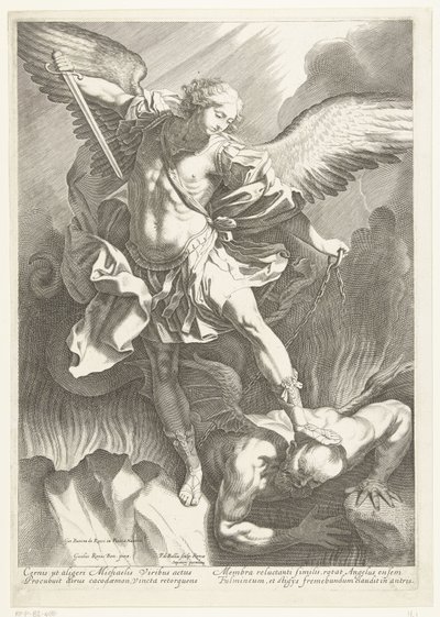 Szent Mihály arkangyal legyőzi az ördögöt, vésette Pieter de Bailliu, 1623-60 alkotó: Guido Reni