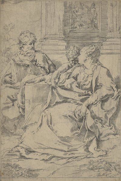 A Szent Család együtt ül egy kolonád előtt, Szent József olvas és..., kb. 1590-1610. alkotó: Guido Reni