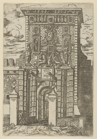 A Porta Galliera, Bologna bejárati kapuja és felvonóhíd ideiglenes díszítéssel..., 1598. alkotó: Guido Reni
