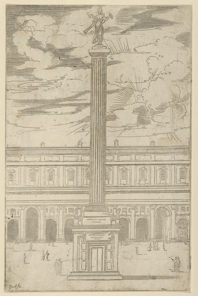 Diadaloszlop a Hírnév női alakjával, tetején trombitát tartva, ideiglenes dísz..., 1598. alkotó: Guido Reni